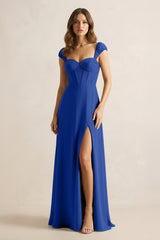 Sweetheart Corset A - Line Chiffon Bridesmaid Dress in Royal Blue - KissProm Bridesmaid Dresses