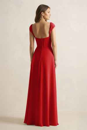 Sweetheart Corset A - Line Chiffon Bridesmaid Dress in Ruby Red - KissProm Bridesmaid Dresses