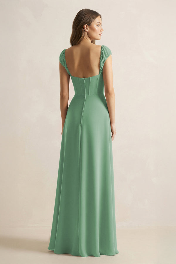 Sweetheart Corset A - Line Chiffon Bridesmaid Dress in Sea Glass - KissProm Bridesmaid Dresses
