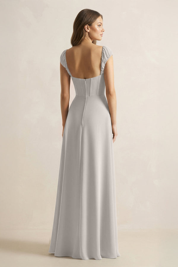 Sweetheart Corset A - Line Chiffon Bridesmaid Dress in Silver - KissProm Bridesmaid Dresses