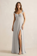 Sweetheart Corset A - Line Chiffon Bridesmaid Dress in Silver - KissProm Bridesmaid Dresses