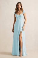 Sweetheart Corset A - Line Chiffon Bridesmaid Dress in Sky Blue - KissProm Bridesmaid Dresses