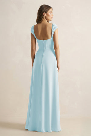 Sweetheart Corset A - Line Chiffon Bridesmaid Dress in Sky Blue - KissProm Bridesmaid Dresses