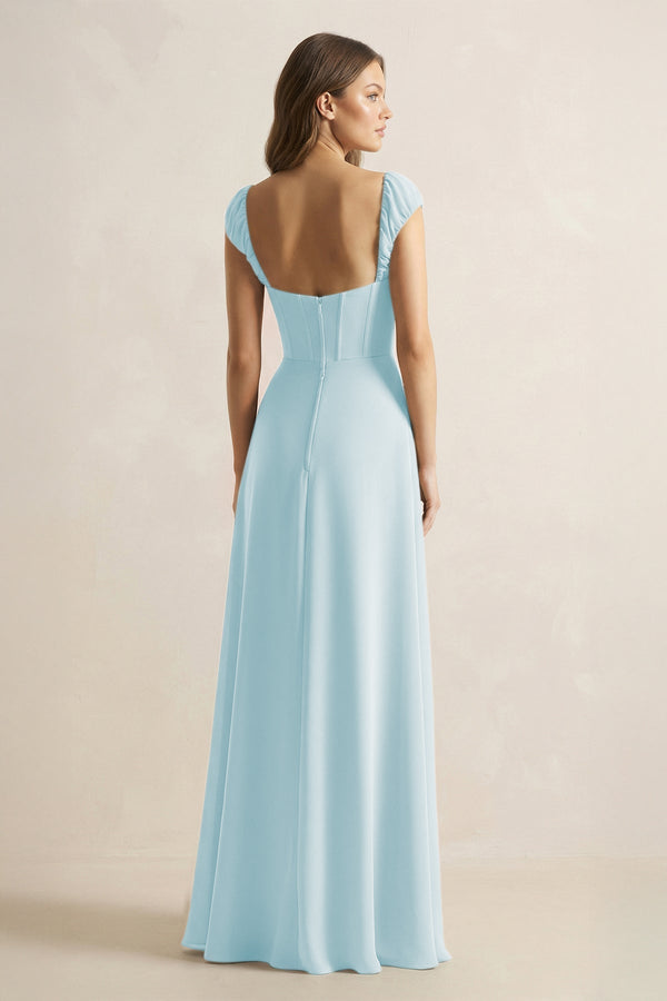 Sweetheart Corset A - Line Chiffon Bridesmaid Dress in Sky Blue - KissProm Bridesmaid Dresses