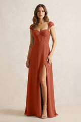Sweetheart Corset A - Line Chiffon Bridesmaid Dress in Spice - KissProm Bridesmaid Dresses