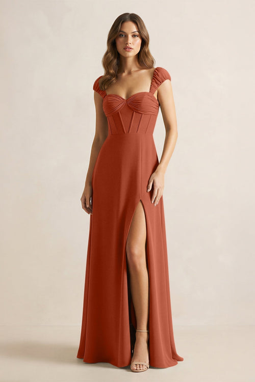 Sweetheart Corset A - Line Chiffon Bridesmaid Dress in Spice - KissProm Bridesmaid Dresses