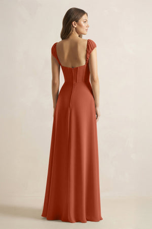 Sweetheart Corset A - Line Chiffon Bridesmaid Dress in Spice - KissProm Bridesmaid Dresses