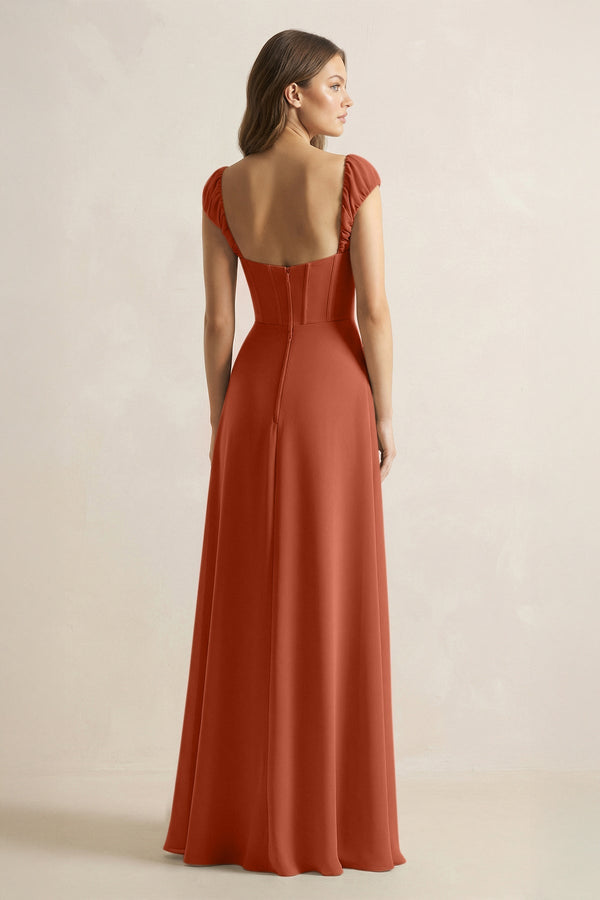 Sweetheart Corset A - Line Chiffon Bridesmaid Dress in Spice - KissProm Bridesmaid Dresses