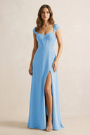 Sweetheart Corset A - Line Chiffon Bridesmaid Dress in Steel Blue - KissProm Bridesmaid Dresses