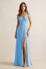 Sweetheart Corset A - Line Chiffon Bridesmaid Dress in Steel Blue - KissProm Bridesmaid Dresses