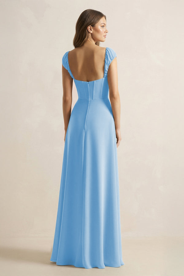 Sweetheart Corset A - Line Chiffon Bridesmaid Dress in Steel Blue - KissProm Bridesmaid Dresses