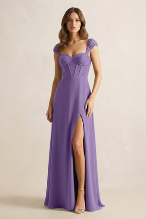 Sweetheart Corset A - Line Chiffon Bridesmaid Dress in Tahiti - KissProm Bridesmaid Dresses