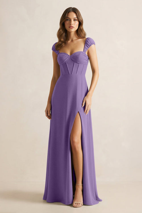 Sweetheart Corset A - Line Chiffon Bridesmaid Dress in Tahiti - KissProm Bridesmaid Dresses