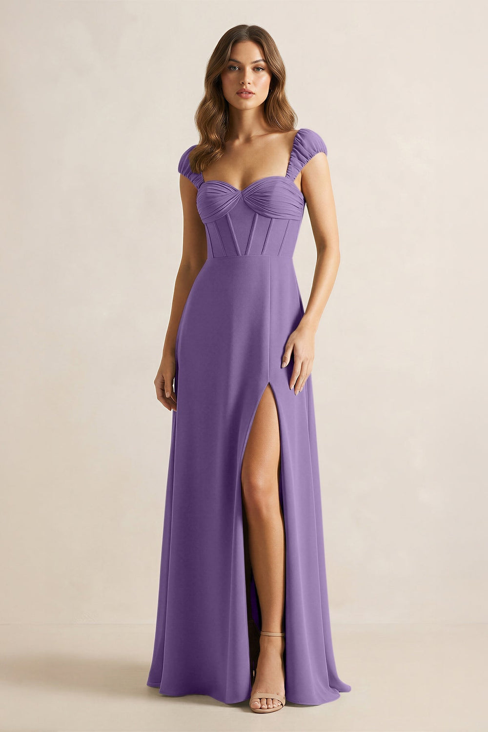 Sweetheart Corset A - Line Chiffon Bridesmaid Dress in Tahiti - KissProm Bridesmaid Dresses