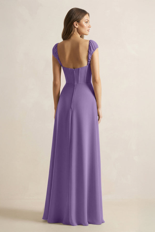 Sweetheart Corset A - Line Chiffon Bridesmaid Dress in Tahiti - KissProm Bridesmaid Dresses