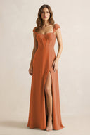 Sweetheart Corset A - Line Chiffon Bridesmaid Dress in Terracotta - KissProm Bridesmaid Dresses