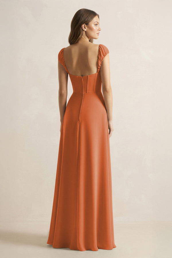 Sweetheart Corset A - Line Chiffon Bridesmaid Dress in Terracotta - KissProm Bridesmaid Dresses