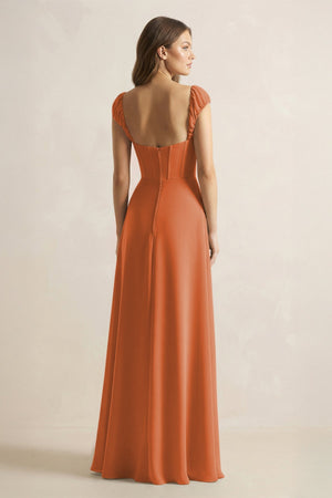 Sweetheart Corset A - Line Chiffon Bridesmaid Dress in Terracotta - KissProm Bridesmaid Dresses
