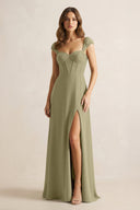 Sweetheart Corset A - Line Chiffon Bridesmaid Dress in Thyme - KissProm Bridesmaid Dresses