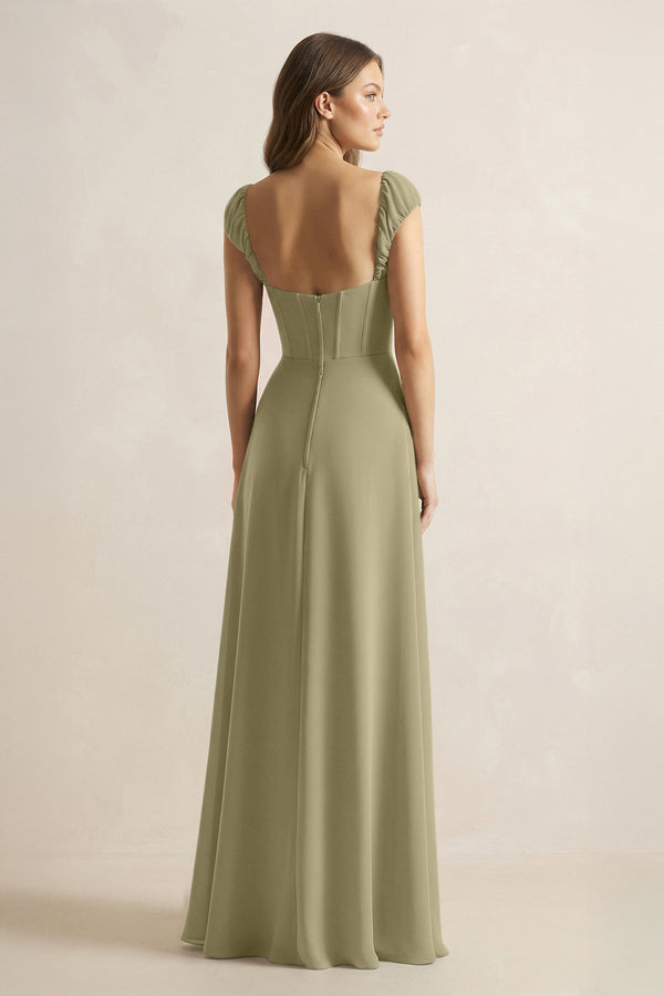 Sweetheart Corset A - Line Chiffon Bridesmaid Dress in Thyme - KissProm Bridesmaid Dresses