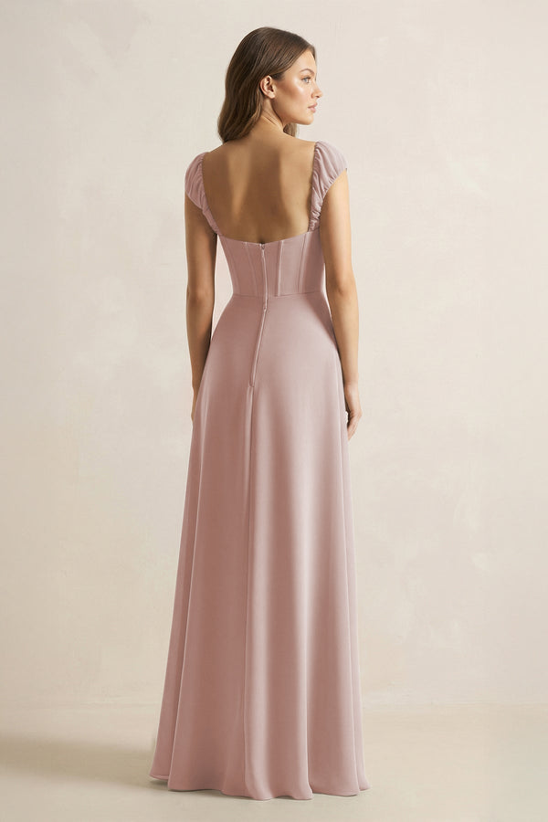 Sweetheart Corset A - Line Chiffon Bridesmaid Dress in Toffee - KissProm Bridesmaid Dresses