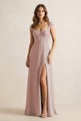 Sweetheart Corset A - Line Chiffon Bridesmaid Dress in Toffee - KissProm Bridesmaid Dresses