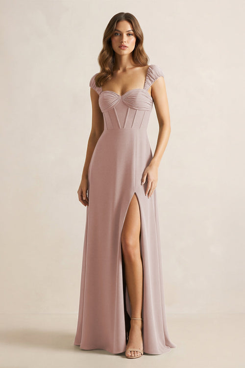 Sweetheart Corset A - Line Chiffon Bridesmaid Dress in Toffee - KissProm Bridesmaid Dresses