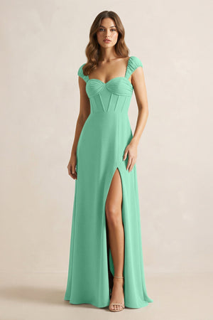 Sweetheart Corset A - Line Chiffon Bridesmaid Dress in Turquoise - KissProm Bridesmaid Dresses
