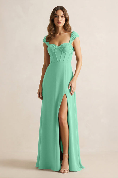 Sweetheart Corset A - Line Chiffon Bridesmaid Dress in Turquoise - KissProm Bridesmaid Dresses