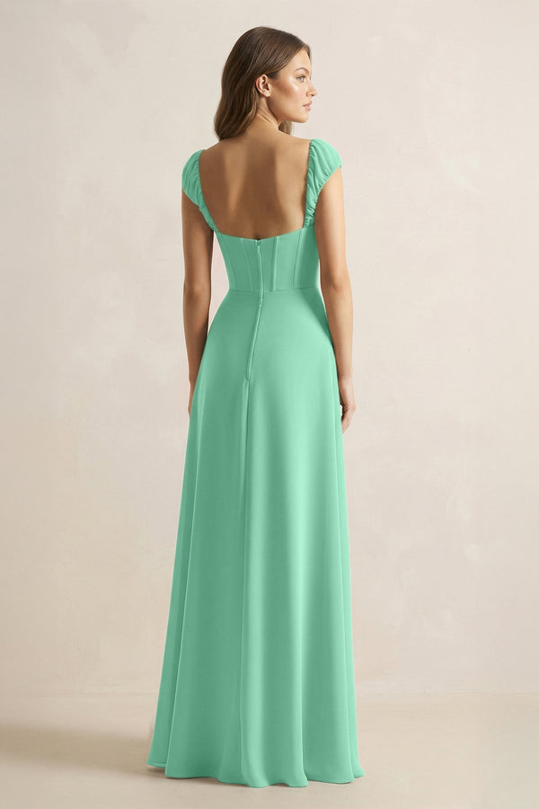 Sweetheart Corset A - Line Chiffon Bridesmaid Dress in Turquoise - KissProm Bridesmaid Dresses