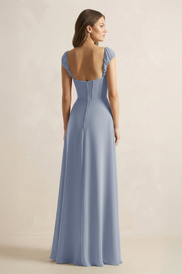 Sweetheart Corset A - Line Chiffon Bridesmaid Dress in Twilight - KissProm Bridesmaid Dresses
