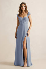 Sweetheart Corset A - Line Chiffon Bridesmaid Dress in Twilight - KissProm Bridesmaid Dresses