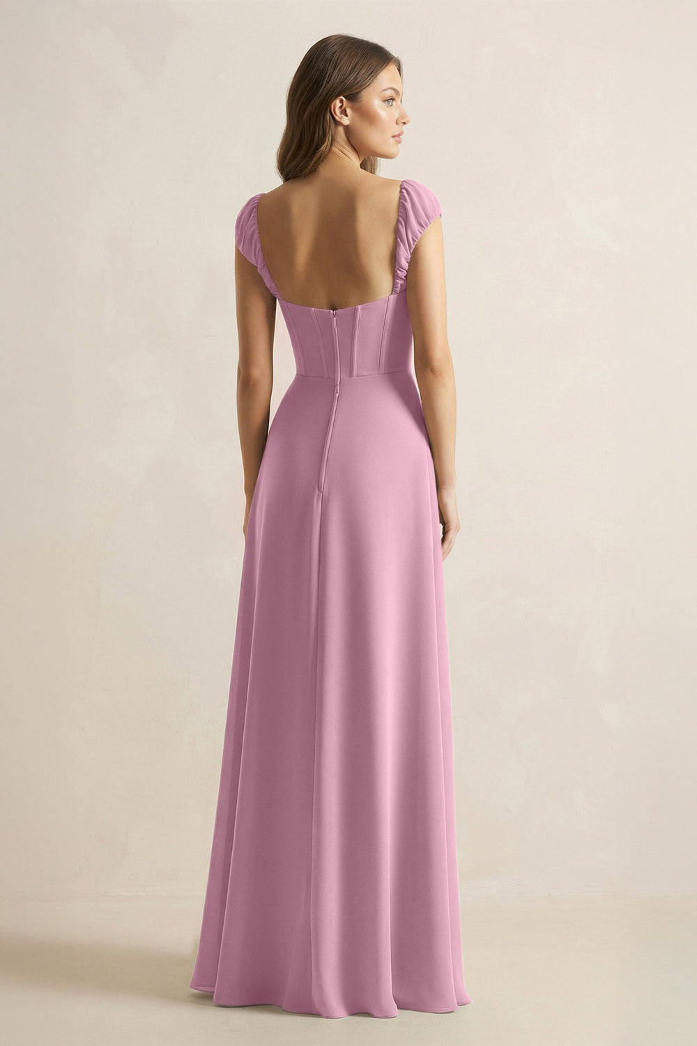 Sweetheart Corset A - Line Chiffon Bridesmaid Dress in Vintage Mauve - KissProm Bridesmaid Dresses