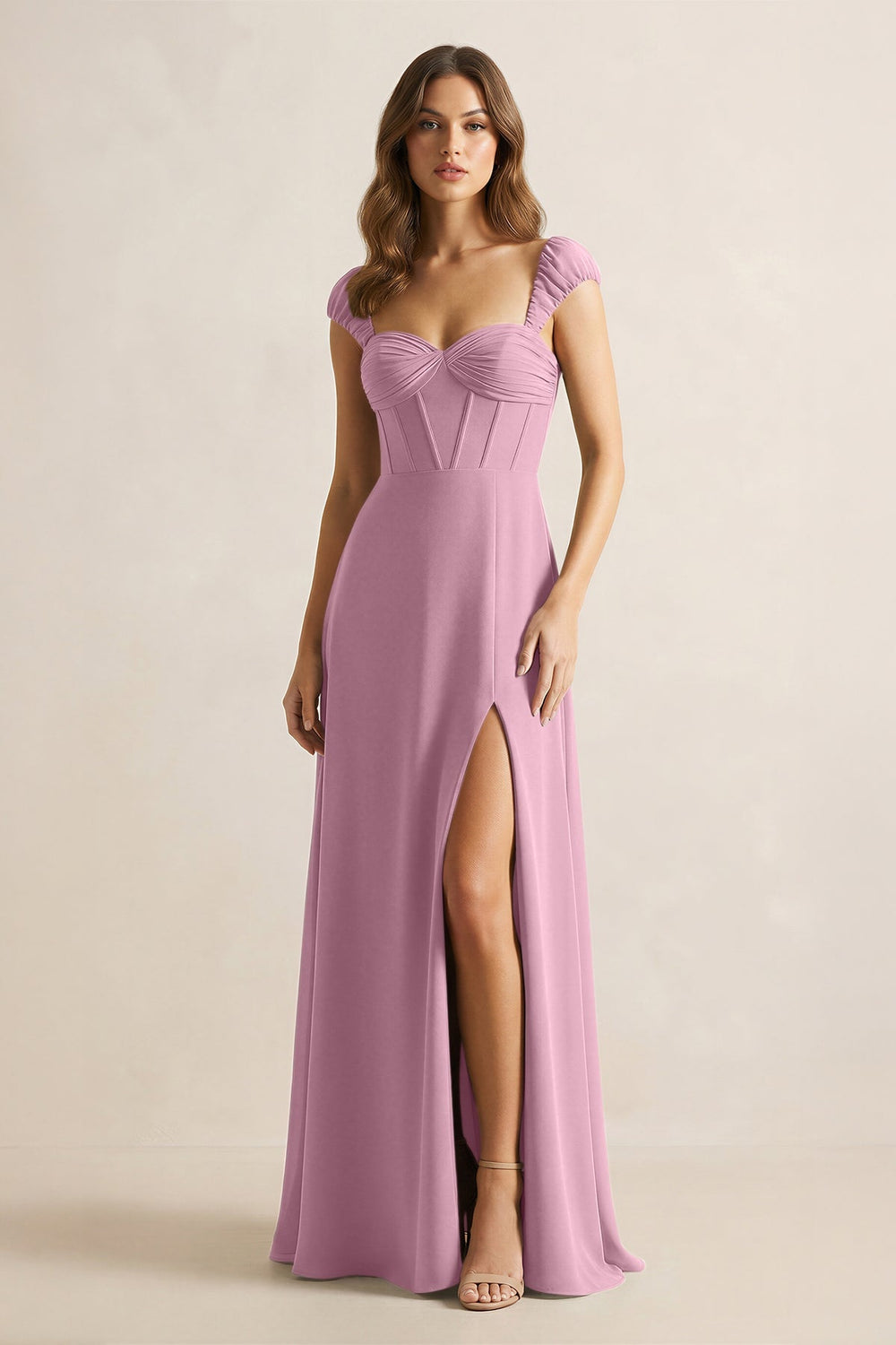 Sweetheart Corset A - Line Chiffon Bridesmaid Dress in Vintage Mauve - KissProm Bridesmaid Dresses