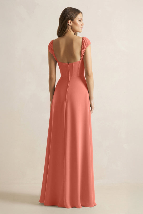 Sweetheart Corset A - Line Chiffon Bridesmaid Dress in Wild Rose - KissProm Bridesmaid Dresses