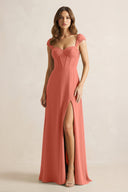 Sweetheart Corset A - Line Chiffon Bridesmaid Dress in Wild Rose - KissProm Bridesmaid Dresses