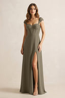 Sweetheart Corset A - Line Chiffon Bridesmaid Dress in Willow Green - KissProm Bridesmaid Dresses