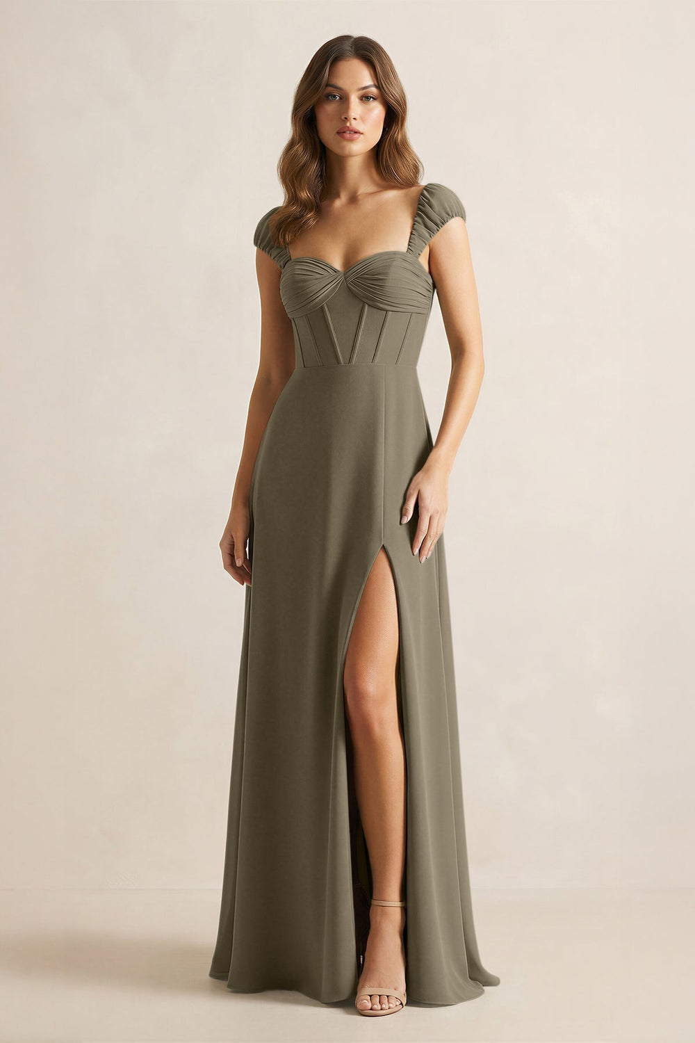 Sweetheart Corset A - Line Chiffon Bridesmaid Dress in Willow Green - KissProm Bridesmaid Dresses