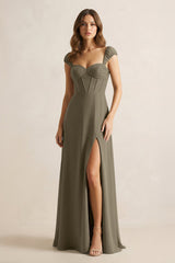 Sweetheart Corset A - Line Chiffon Bridesmaid Dress in Willow Green - KissProm Bridesmaid Dresses