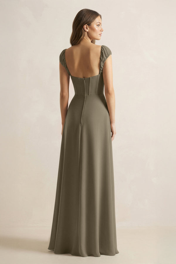 Sweetheart Corset A - Line Chiffon Bridesmaid Dress in Willow Green - KissProm Bridesmaid Dresses