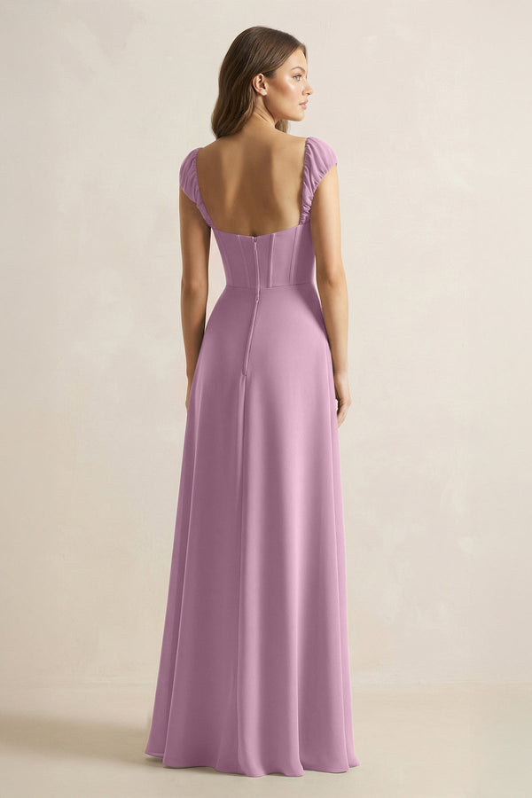Sweetheart Corset A - Line Chiffon Bridesmaid Dress in Wisteria - KissProm Bridesmaid Dresses