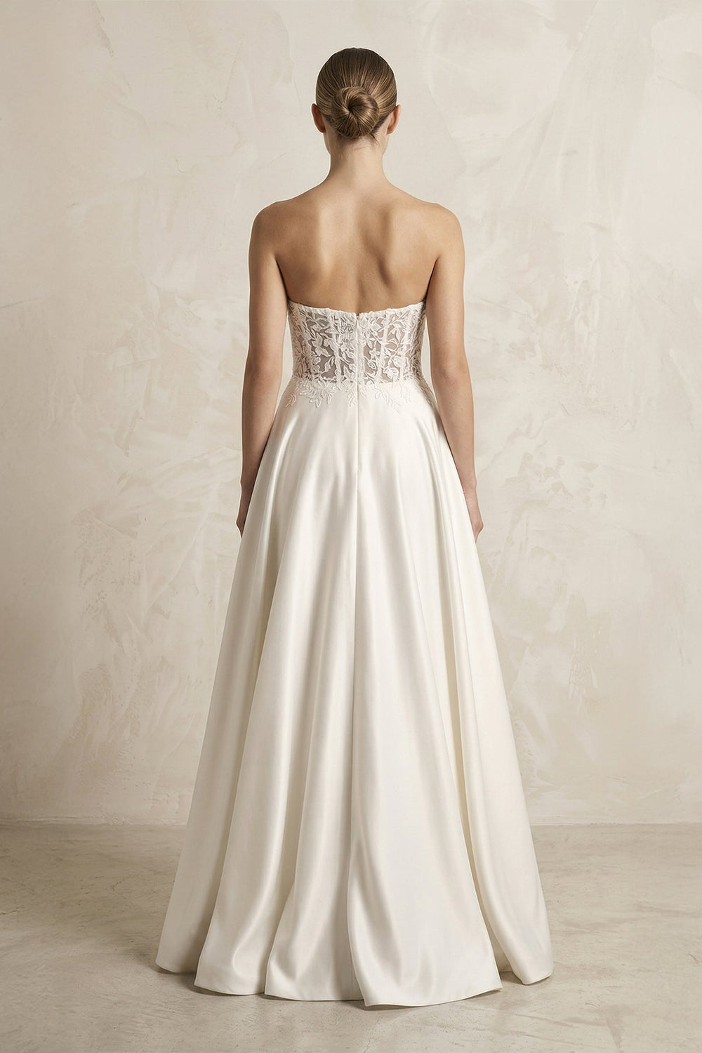 Sweetheart Corset Lace A - Line Satin Wedding Dress With Slit in White - KissProm Wedding Dresses