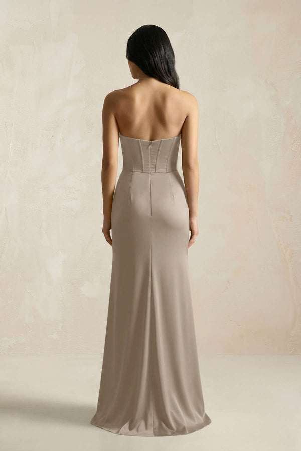 Sweetheart Corset Ruched Bridesmaid Dress in Almond - KissProm Bridesmaid Dresses