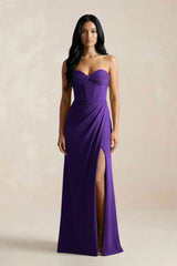 Sweetheart Corset Ruched Bridesmaid Dress in Amethyst - KissProm Bridesmaid Dresses