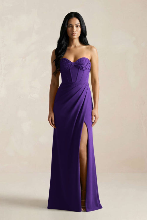 Sweetheart Corset Ruched Bridesmaid Dress in Amethyst - KissProm Bridesmaid Dresses