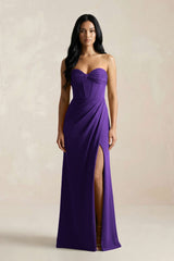 Sweetheart Corset Ruched Bridesmaid Dress in Amethyst - KissProm Bridesmaid Dresses