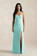 Sweetheart Corset Ruched Bridesmaid Dress in Aqua - KissProm Bridesmaid Dresses