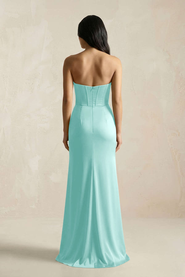 Sweetheart Corset Ruched Bridesmaid Dress in Aqua - KissProm Bridesmaid Dresses