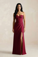 Sweetheart Corset Ruched Bridesmaid Dress in Berry - KissProm Bridesmaid Dresses