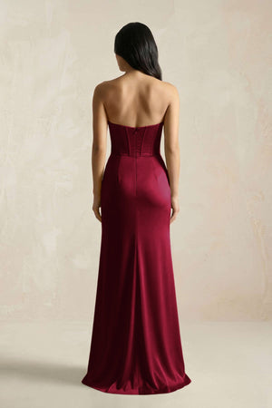 Sweetheart Corset Ruched Bridesmaid Dress in Berry - KissProm Bridesmaid Dresses
